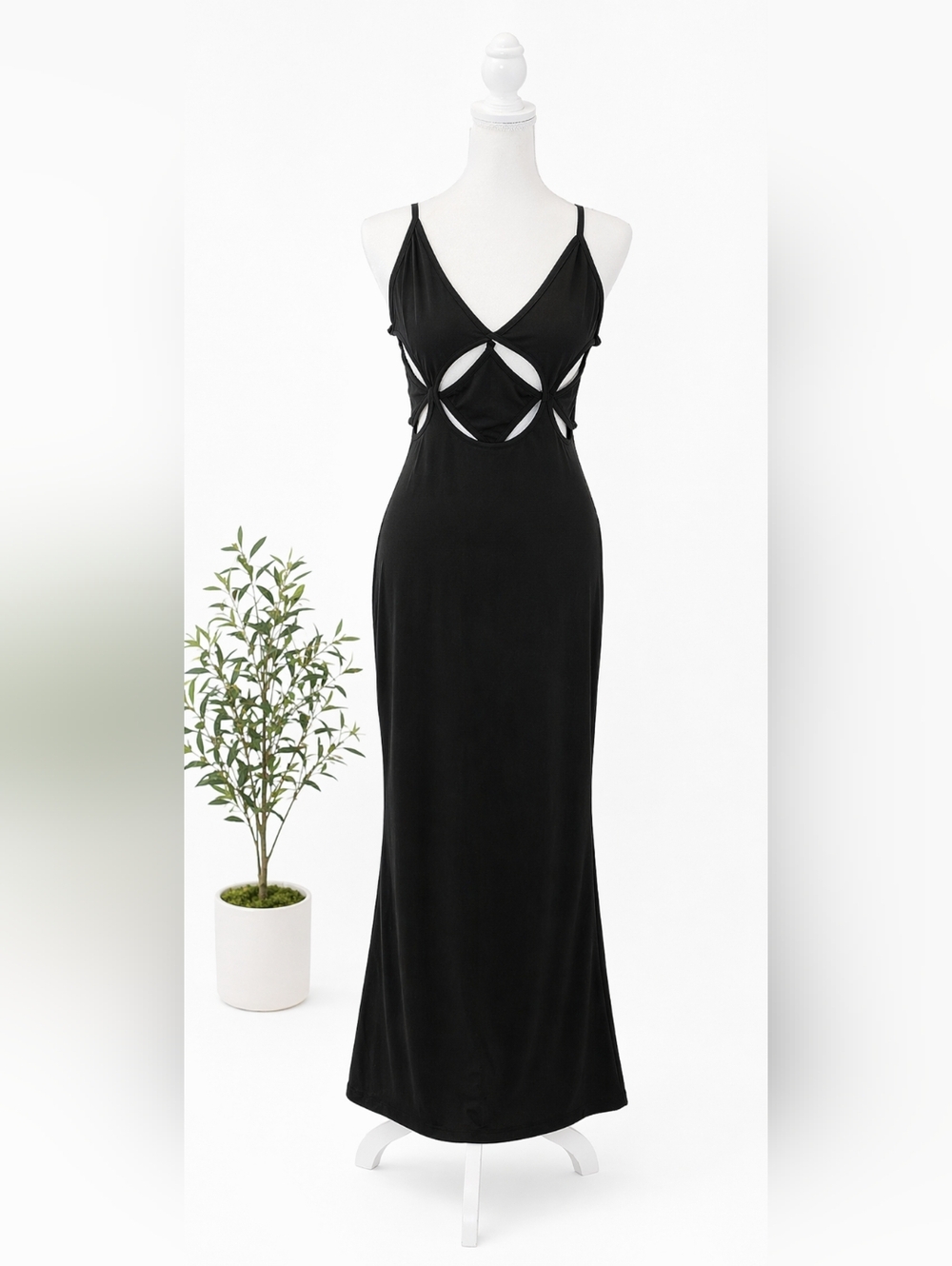 Black Cutout Maxi Dress - Sleek Evening Slip - Picture 2 of 4
